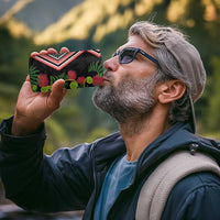 Aotearoa Tukutuku Motif 4 in 1 Can Cooler Tumbler Pohutukawa and Fern Leaves