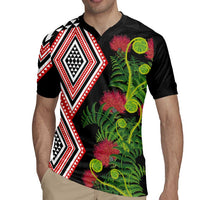 Aotearoa Tukutuku Motif Rugby Jersey Pohutukawa and Fern Leaves