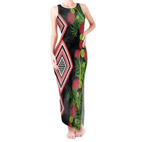 Aotearoa Tukutuku Motif Tank Maxi Dress Pohutukawa and Fern Leaves LT03 Women Black - Polynesian Pride