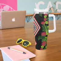 Aotearoa Tukutuku Motif Tumbler With Handle Pohutukawa and Fern Leaves