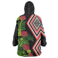 Aotearoa Tukutuku Motif Wearable Blanket Hoodie Pohutukawa and Fern Leaves
