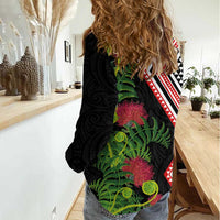 Aotearoa Tukutuku Motif Women Casual Shirt Pohutukawa and Fern Leaves LT03 - Polynesian Pride