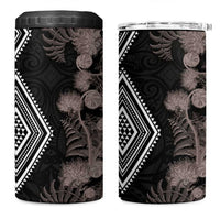 Aotearoa Tukutuku Motif 4 in 1 Can Cooler Tumbler Pohutukawa and Fern Leaves Grayscale Color