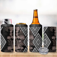 Aotearoa Tukutuku Motif 4 in 1 Can Cooler Tumbler Pohutukawa and Fern Leaves Grayscale Color