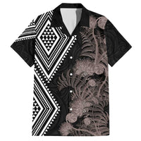 Aotearoa Tukutuku Motif Family Matching Puletasi and Hawaiian Shirt Pohutukawa and Fern Leaves Grayscale Color
