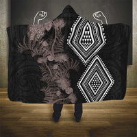 Aotearoa Tukutuku Motif Hooded Blanket Pohutukawa and Fern Leaves Grayscale Color LT03 - Polynesian Pride