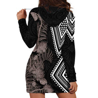 Aotearoa Tukutuku Motif Hoodie Dress Pohutukawa and Fern Leaves Grayscale Color LT03 - Polynesian Pride