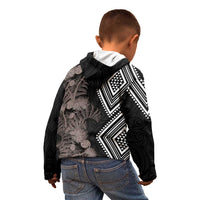 Aotearoa Tukutuku Motif Kid Hoodie Pohutukawa and Fern Leaves Grayscale Color