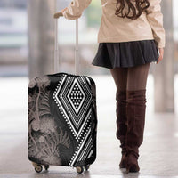 Aotearoa Tukutuku Motif Luggage Cover Pohutukawa and Fern Leaves Grayscale Color