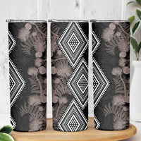 Aotearoa Tukutuku Motif Skinny Tumbler Pohutukawa and Fern Leaves Grayscale Color LT03 - Polynesian Pride