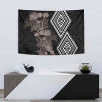 Aotearoa Tukutuku Motif Tapestry Pohutukawa and Fern Leaves Grayscale Color