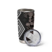 Aotearoa Tukutuku Motif Tumbler Cup Pohutukawa and Fern Leaves Grayscale Color