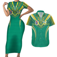 Custom Cook Islands Rugby Couples Matching Short Sleeve Bodycon Dress and Hawaiian Shirt Tatau Art Sport Style Green Color LT03 Green - Polynesian Pride