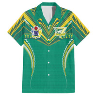 Custom Cook Islands Rugby Family Matching Long Sleeve Bodycon Dress and Hawaiian Shirt Tatau Art Sport Style Green Color LT03 Dad's Shirt - Short Sleeve Green - Polynesian Pride