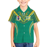 Custom Cook Islands Rugby Family Matching Off The Shoulder Long Sleeve Dress and Hawaiian Shirt Tatau Art Sport Style Green Color LT03 Son's Shirt Green - Polynesian Pride