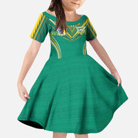 Custom Cook Islands Rugby Family Matching Puletasi and Hawaiian Shirt Tatau Art Sport Style Green Color LT03 Daughter's Dress Green - Polynesian Pride