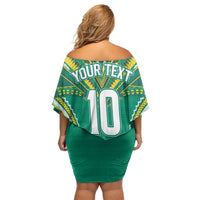 Custom Cook Islands Rugby Off Shoulder Short Dress Tatau Art Sport Style Green Color
