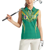 Custom Cook Islands Rugby Women Sleeveless Polo Shirt Tatau Art Sport Style Green Color LT03 - Polynesian Pride
