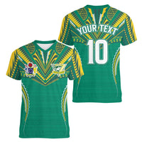 Custom Cook Islands Rugby Women V-Neck T-Shirt Tatau Art Sport Style Green Color LT03 - Polynesian Pride