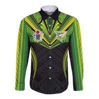 Custom Cook Islands Rugby Long Sleeve Button Shirt Tatau Art Sport Style Black Color LT03 Unisex Black - Polynesian Pride