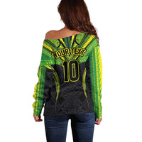 Custom Cook Islands Rugby Off Shoulder Sweater Tatau Art Sport Style Black Color