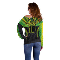 Custom Cook Islands Rugby Off Shoulder Sweater Tatau Art Sport Style Black Color