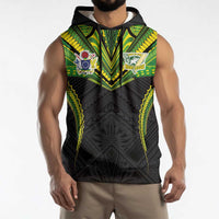 Custom Cook Islands Rugby Sleeveless Hoodie Tatau Art Sport Style Black Color