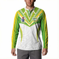 Custom Cook Islands Rugby Button Sweatshirt Tatau Art Sport Style White Color LT03 - Polynesian Pride