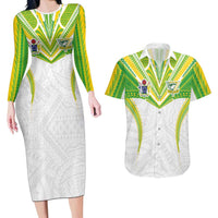 Custom Cook Islands Rugby Couples Matching Long Sleeve Bodycon Dress and Hawaiian Shirt Tatau Art Sport Style White Color LT03 White - Polynesian Pride
