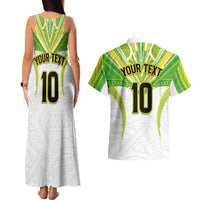 Custom Cook Islands Rugby Couples Matching Tank Maxi Dress and Hawaiian Shirt Tatau Art Sport Style White Color LT03 - Polynesian Pride