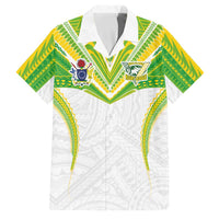 Custom Cook Islands Rugby Family Matching Puletasi and Hawaiian Shirt Tatau Art Sport Style White Color LT03 Dad's Shirt - Short Sleeve White - Polynesian Pride