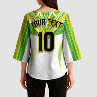 Custom Cook Islands Rugby Kimono Sleeve Blouse Tatau Art Sport Style White Color LT03 - Polynesian Pride