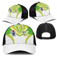 Cook Islands Rugby Mesh Trucker Cap Tatau Art Sport Style White Color