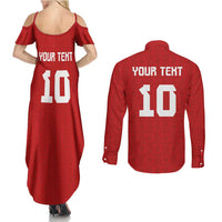 Custom Tonga Rugby Couples Matching Summer Maxi Dress and Long Sleeve Button Shirt Ngatu Motifs and Pacific Patterns