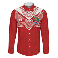 Custom Tonga Rugby Family Matching Tank Maxi Dress and Hawaiian Shirt Ngatu Motifs and Pacific Patterns LT03 Dad's Shirt - Long Sleeve Red - Polynesian Pride