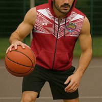 Custom Tonga Rugby Sleeveless Zip Hoodie Ngatu Motifs and Pacific Patterns