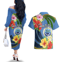 Micronesia Constitution Day Couples Matching Off The Shoulder Long Sleeve Dress and Hawaiian Shirt Hibiscus and Tapa Tribal Pattern LT03 - Polynesian Pride