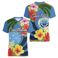 Micronesia Constitution Day Women V Neck T Shirt Hibiscus and Tapa Tribal Pattern LT03 - Polynesian Pride