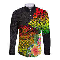 Polynesia Victory Day Long Sleeve Button Shirt Tribal Turtle and Hibiscus LT03 Unisex Reggae - Polynesian Pride