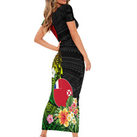 Wallis and Futuna Victory Day Short Sleeve Bodycon Dress Tribal Polynesian Tattoo and Hibiscus Flower LT03 - Polynesian Pride