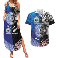 Samoa and Aotearoa Together Couples Matching Summer Maxi Dress and Hawaiian Shirt Tatau Art Tattoos-Taniko and Maori with Fern