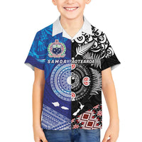 Samoa and Aotearoa Together Family Matching Summer Maxi Dress and Hawaiian Shirt Tatau Art Tattoos-Taniko and Maori with Fern