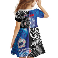Samoa and Aotearoa Together Kid Short Sleeve Dress Tatau Art Tattoos-Taniko and Maori with Fern