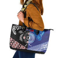 Samoa and Aotearoa Together Leather Tote Bag Tatau Art Tattoos-Taniko and Maori with Fern