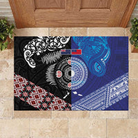 Samoa and Aotearoa Together Rubber Doormat Tatau Art Tattoos-Taniko and Maori with Fern