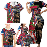 Hawaii and United States Memorial Day Family Matching Short Sleeve Bodycon Dress and Hawaiian Shirt Honor and Remember The Fallen LT03 - Polynesian Pride