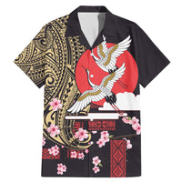 Japanese Culture and Hawaiian Tribal Family Matching Mermaid Dress and Hawaiian Shirt Sakura Blossom Tapa Pattern LT03 Dad's Shirt - Short Sleeve Black - Polynesian Pride