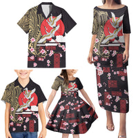 Japanese Culture and Hawaiian Tribal Family Matching Puletasi and Hawaiian Shirt Sakura Blossom Tapa Pattern LT03 - Polynesian Pride