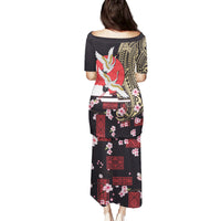 Japanese Culture and Hawaiian Tribal Family Matching Puletasi and Hawaiian Shirt Sakura Blossom Tapa Pattern LT03 - Polynesian Pride