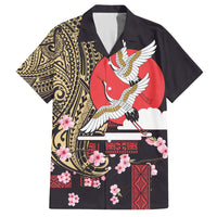 Japanese Culture and Hawaiian Tribal Family Matching Tank Maxi Dress and Hawaiian Shirt Sakura Blossom Tapa Pattern
